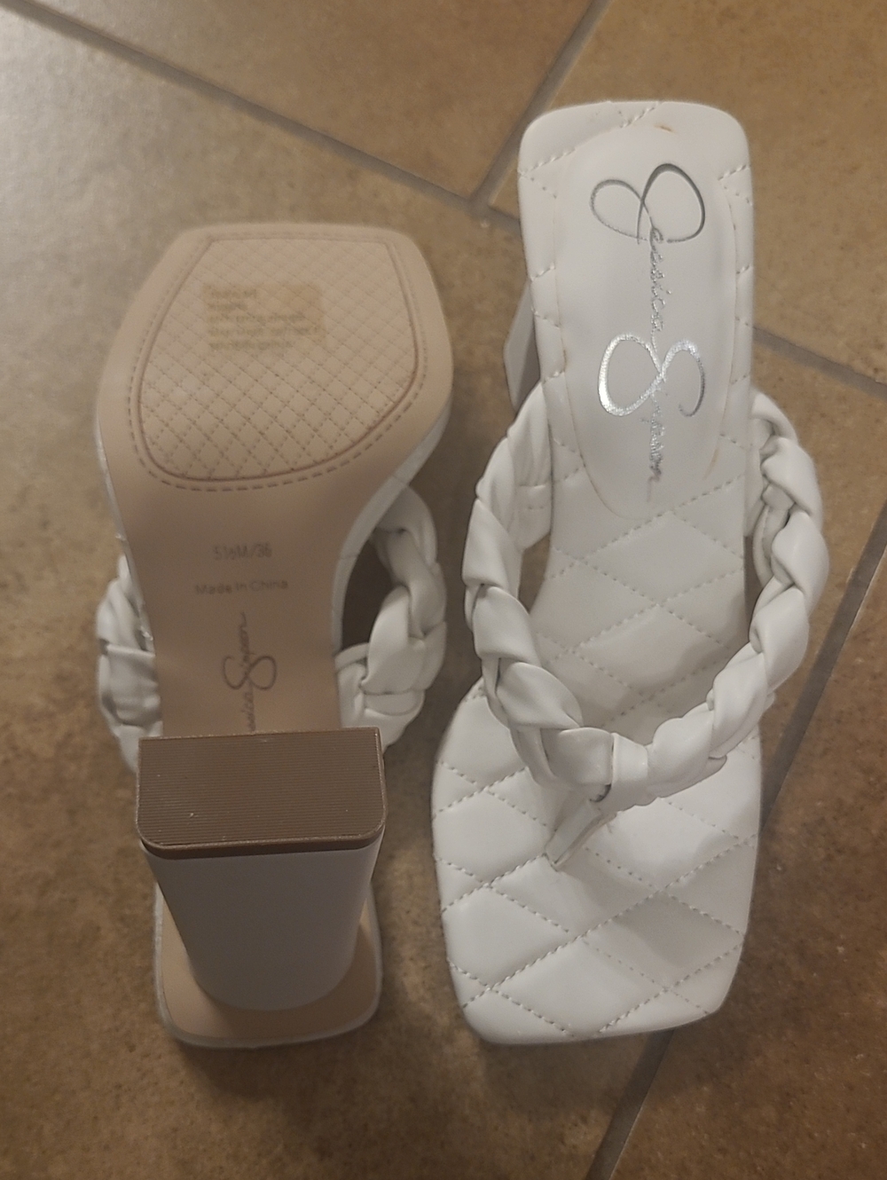 Jessica Simpson White Braided Square-Toe Block Heel Sandals